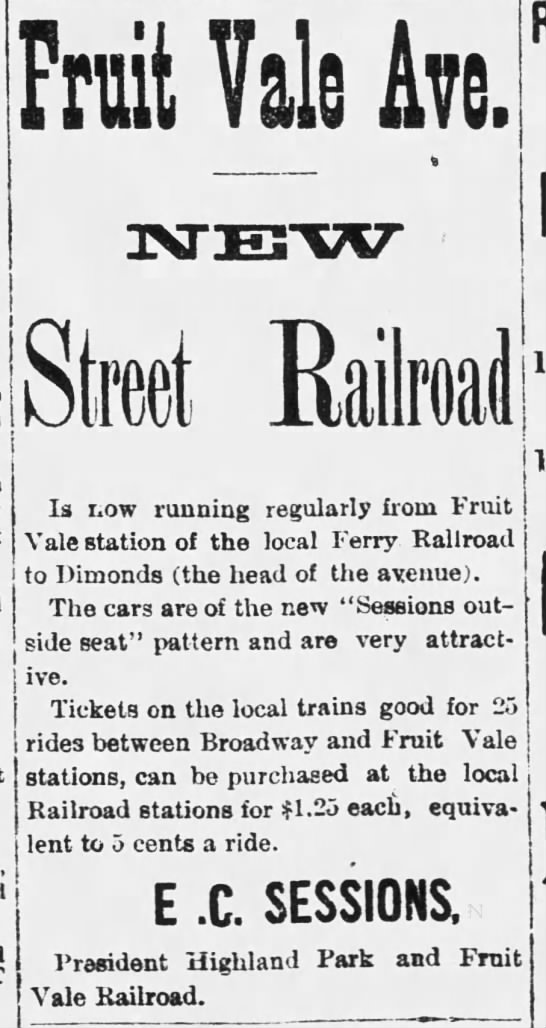 new Fruit Vale Ave. street railroad -- E.C. Sessions - 