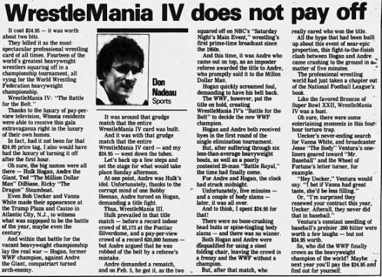 WrestleMania IV does not pay off (Winona Daily News 3/28/1988) - 