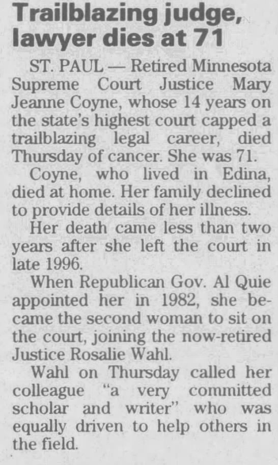 Obituary for Mary Jeanne Coyne (Aged 71) - 