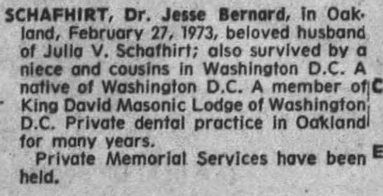 Dr. Jesse Bernard Schafhirt obituary - 