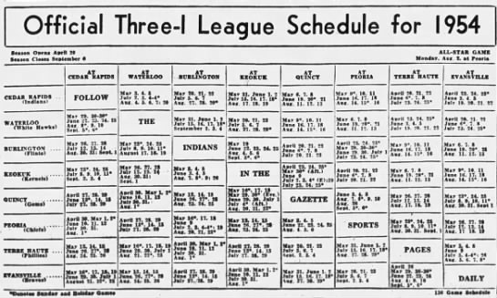 1954 Three-I League schedule - 