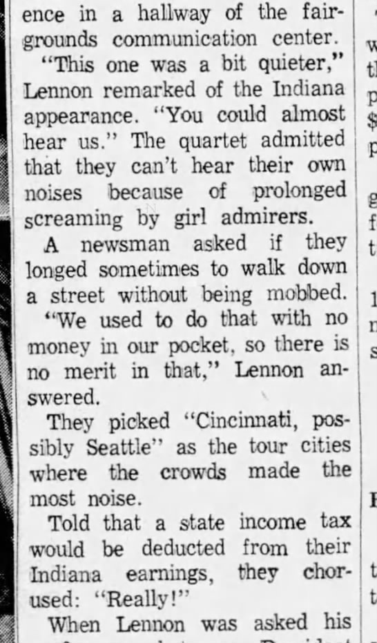 John Lennon quote on Indy crowd - 