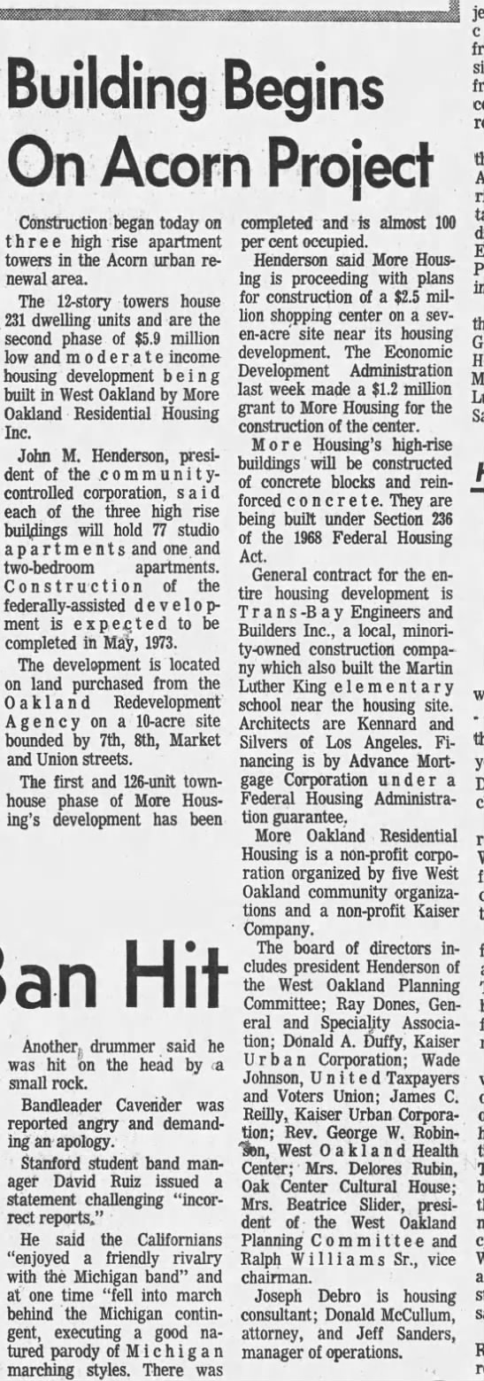 Building Begins on Acorn Project - Oakland Tribune December 30, 1971 - 