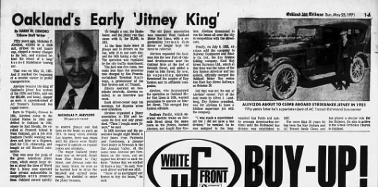 Oakland's Early 'Jitney King' - Oakland Tribune May 23, 1971 - 