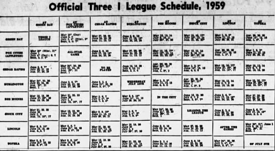 1959 Three-I League schedule - 