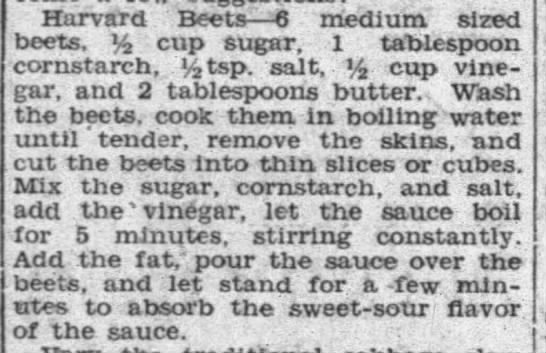 Recipe for Aunt Sammy's Harvard Beets - 