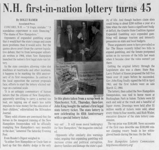 N.H. first-in-nation lottery turns 45 - 