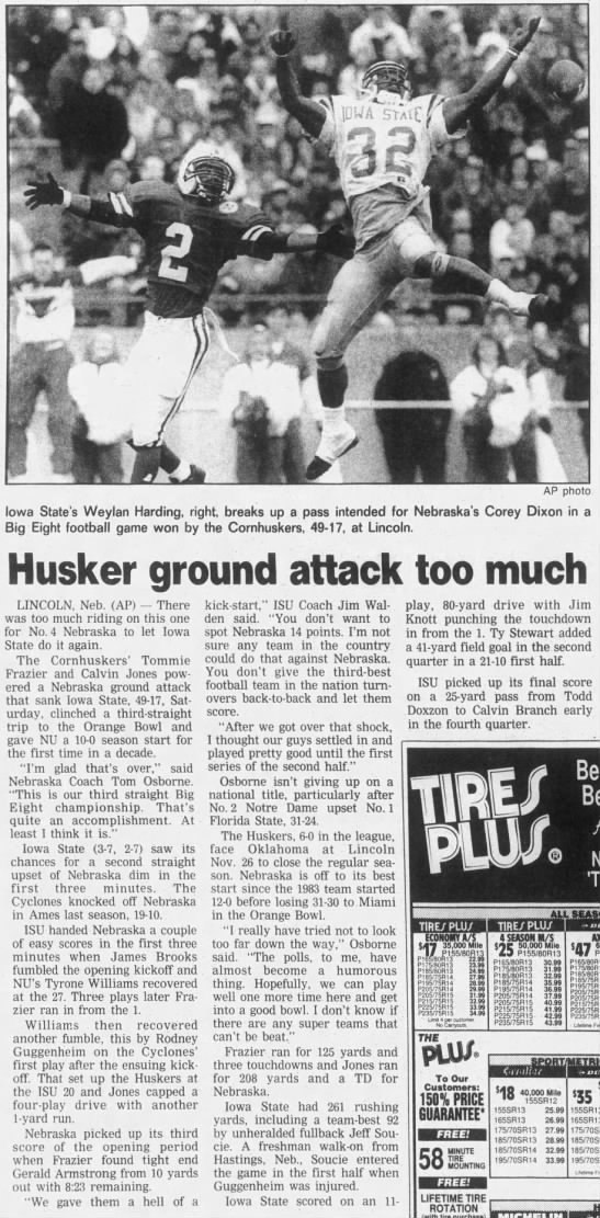 1993 Nebraska-Iowa State football AP - 