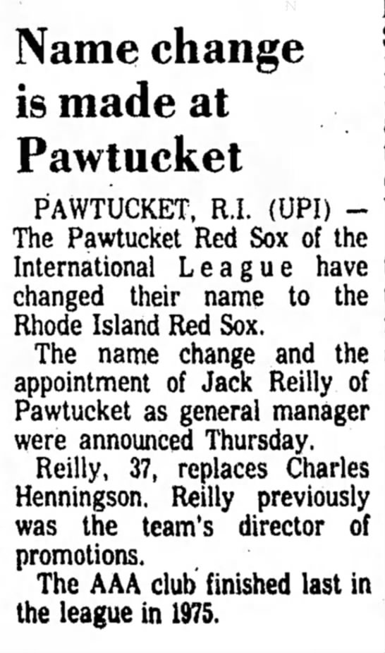 Name change is made at Pawtucket - 