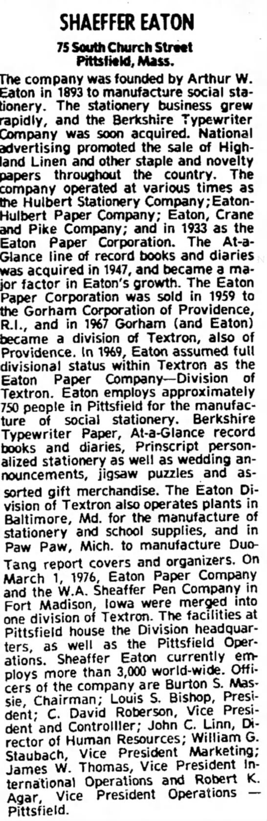 Eaton Paper History - 