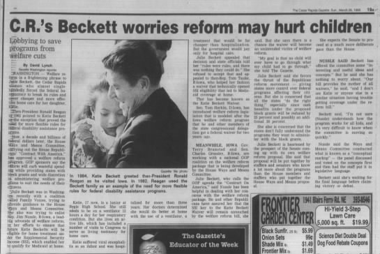 C. R's Beckett Worries Reform May Hurt Children/David Lynch - 