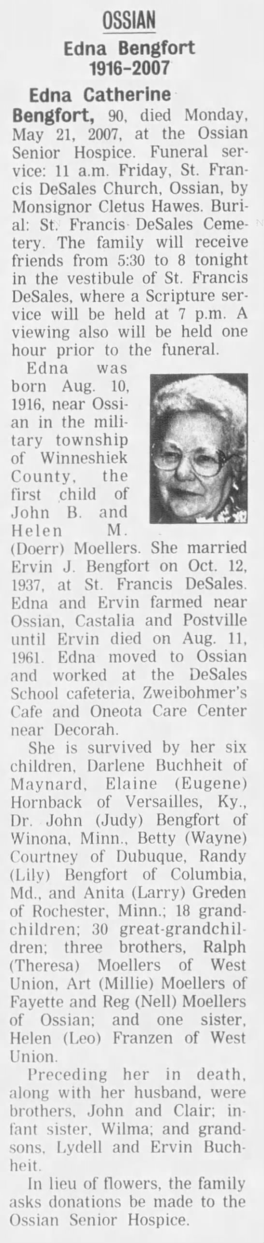 Obituary for Edna Catherine OSSIAN Bengfort - 