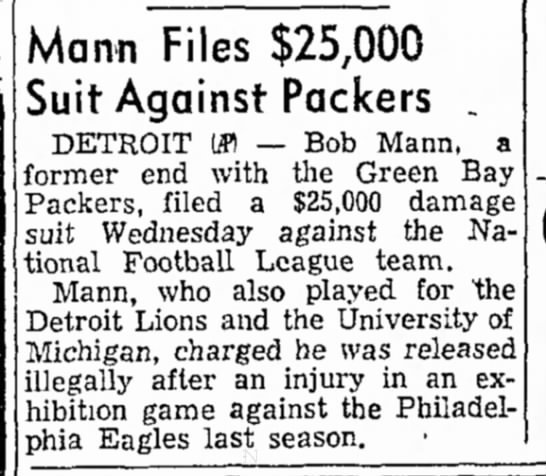 Mann Files $25,000 Suit Against Packers - 