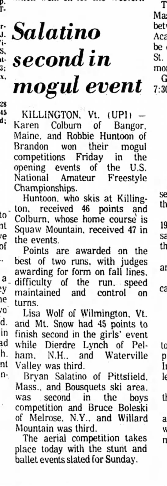 Olin Cup USSA Nationals 1975, Berkshire Eagle, Pittsfield MA, 8Mar75. - 