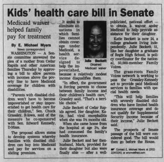 Kids' Health Care Bill in Senate; Medicaid Waiver Helped Family Pay for Treatment/E. Michael Myers - 