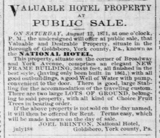 National Hotel for sale Joel Brinton Goldsboro - 