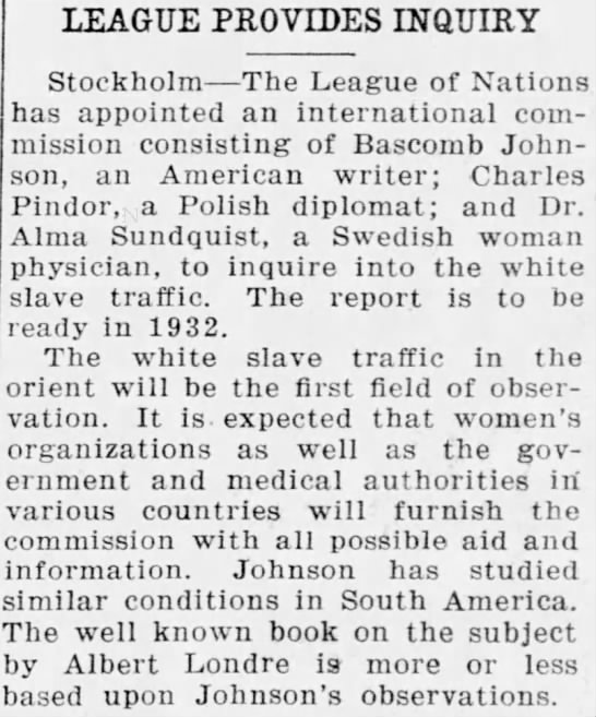 League Provides Inquiry. The Plattsmouth Journal. (Plattsmouth, Nebraska) 29 September 1930, p=6 - 
