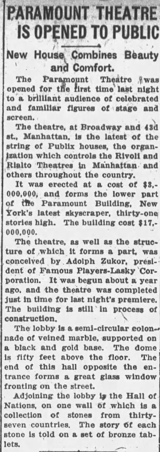 Paramount Theatre is Opened to Public - 