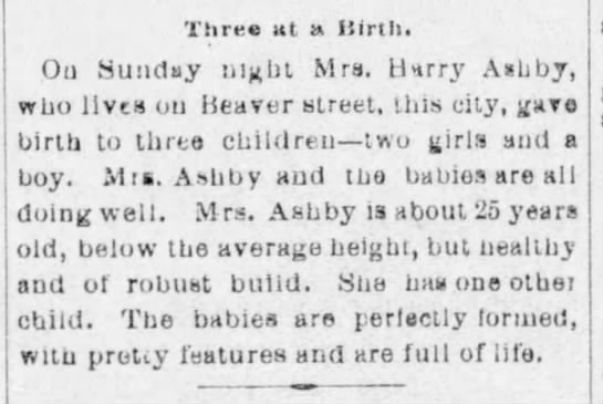 Mrs. Harry Ashby gives birth to triplets - 