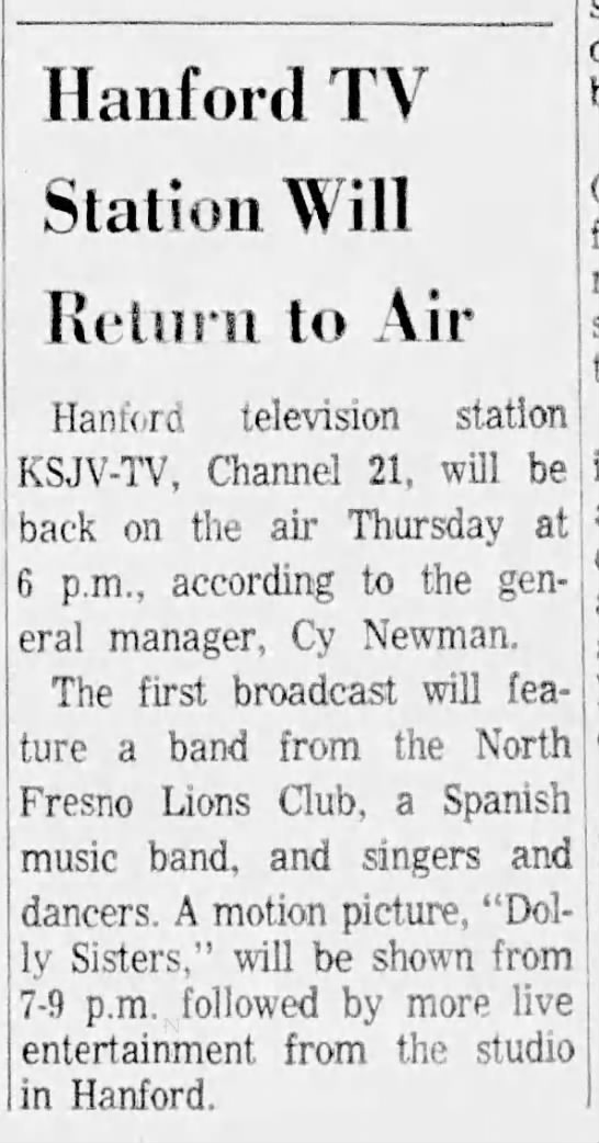Hanford TV Station Will Return to Air - 