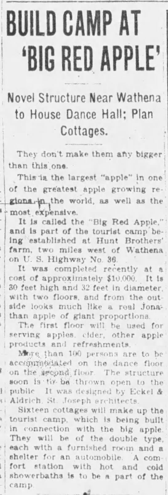 "Big Red Apple" in Wathena, Kansas, in 1928. - 