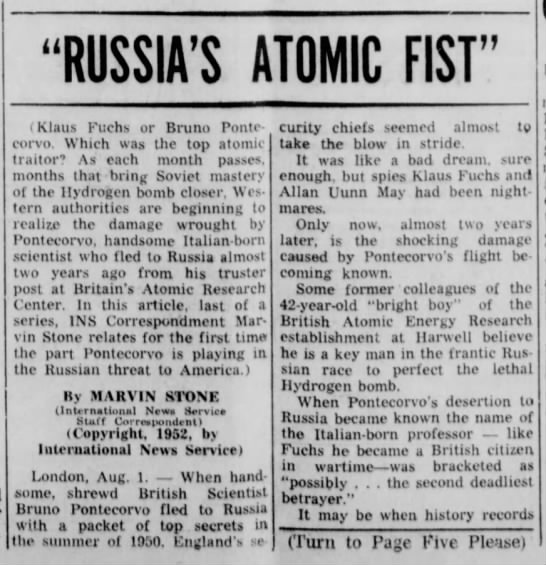"Russia's Atomic Fist" - Pontecorvo, Russian Spy (1952) - 