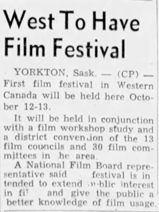 West To Have Film Festival. 12 Jun 1950 The Vancouver News-Herald. P. 14 - 