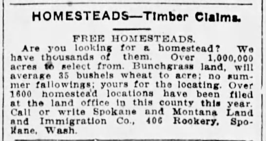 Homesteads available in Spokane - 