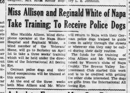 Miss Allison and Reginald White of Napa Take Training; to Receive Police Dogs - 