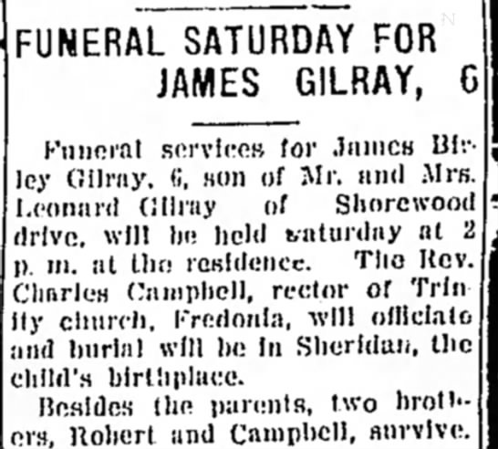 James Gilray funeral, 05 Jan 1934, Dunkirk Evening Observer - 