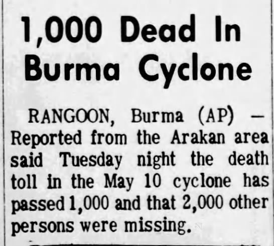 1,000 Dead In Burma Cyclone - 