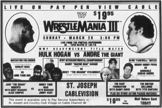 WrestleMania III PPV ad (St. Joseph News-Press/Gazette 3/21/1987) - 