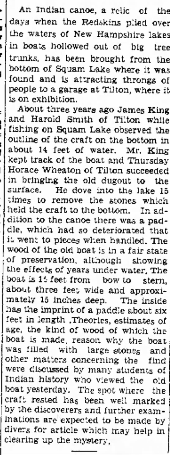 1939 report of canoe in the Portsmouth Herald. - 