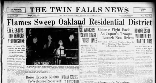 Flames Sweep Oakland Residential District - Sept 26 1937 - 