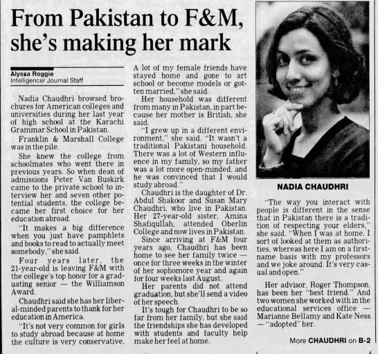 From Pakistan to F&M, she's making her mark - 