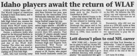 An article about Idaho connections to the 1995 reboot of the WLAF. - 