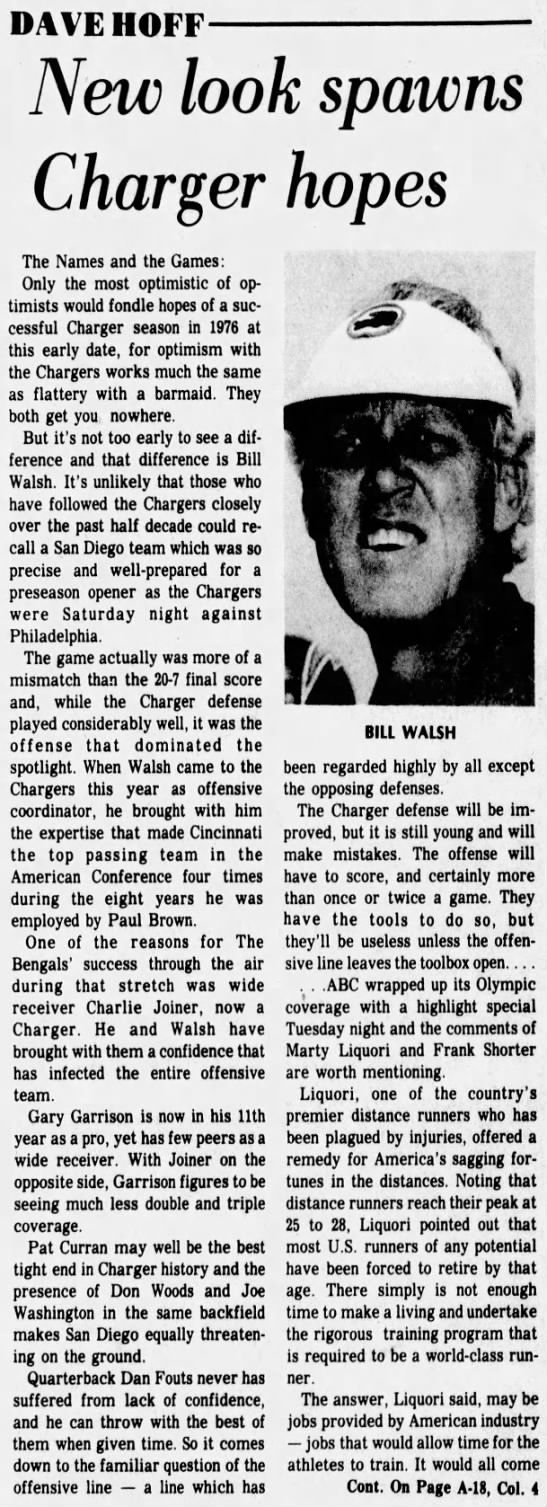 Bill Walsh, 4 Aug 1976 - 