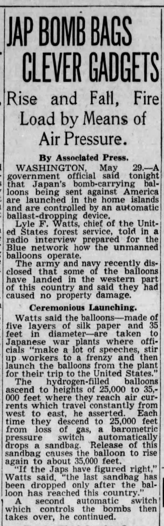 Japanese Balloon Bombs land in Washington - 