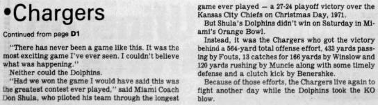 Chargers 41-38 Dolphins, 3 Jan 1982 - 