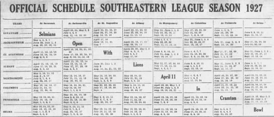 1927 Southeastern League schedule - 