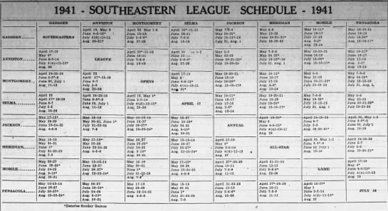 1941 Southeastern League schedule - 