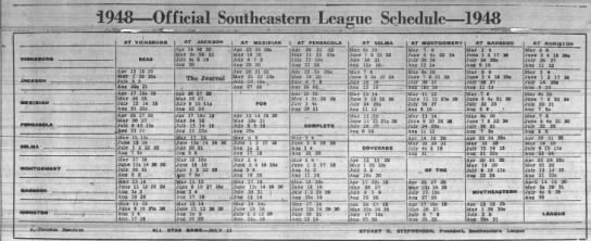 1948 Southeastern League schedule - 