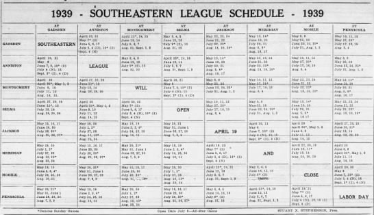 1939 Southeastern League schedule - 