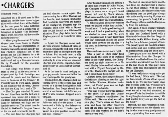 Chargers 27-24 Raiders, 12 Jan 1981 - 