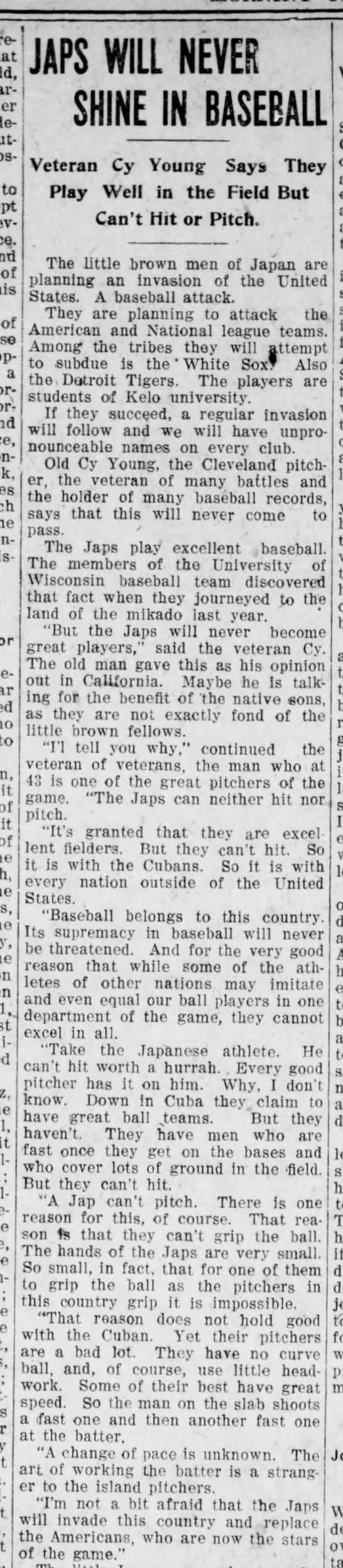 Pitcher Cy Young White Supremacy Statements 1910 - 