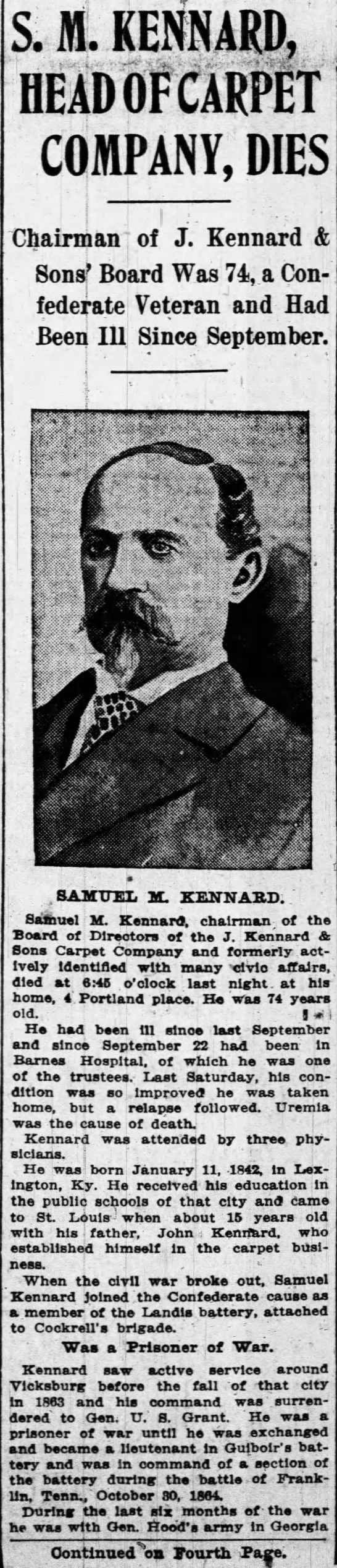 S. M. Kennard, Head of Carpet Company, Dies - 