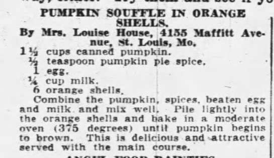 1935 recipe for pumpkin souffle calling for pumpkin pie spice - 