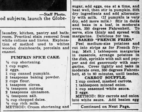 1935 recipe for "pumpkin spice" cake - 