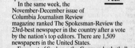 The Spokesman-Review named one of the best 25 newspapers in the country - 