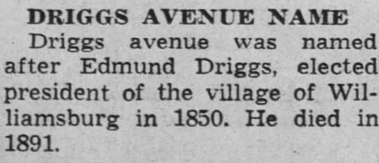 Driggs Avenue Name - 
